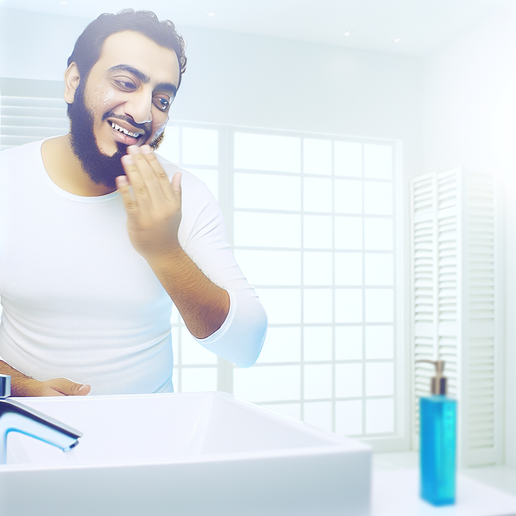 Person washing face in the morning